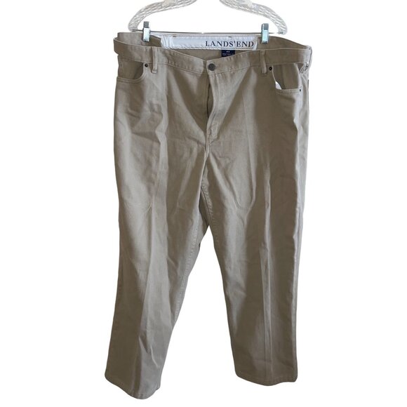 Lands End Mens Traditional Fit Khaki Pants Size 42 Elastic Waistband - Picture 1 of 7
